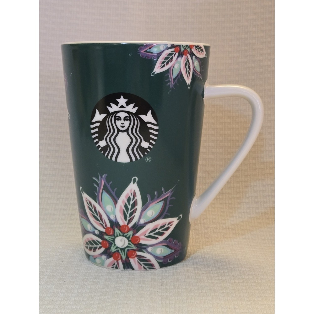 Starbucks 2020 Holiday Christmas Ceramic Coffee Mug 12oz Poinsettias Green Pink